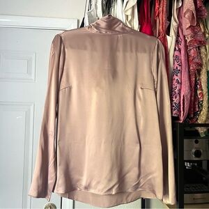 FRANCES AUSTEN pink dusty blush‎ silk tie bow back long sleeve blouse shirt